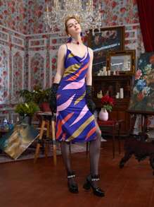 Sarah Alice Rabbit Graphic Print Split Thigh Cami Dress - Multicolor - View 3