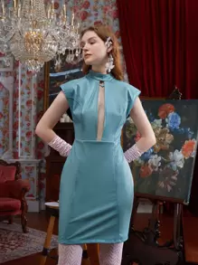 BRYAN PHANDANOUVONG Váy da PU khoét lưng có khóa kéo thiết kế - Màu xanh Cadet - Xem 1