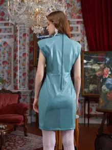 BRYAN PHANDANOUVONG Váy da PU khoét lưng có khóa kéo thiết kế - Màu xanh Cadet - Xem 2