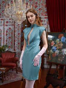 BRYAN PHANDANOUVONG Váy da PU khoét lưng có khóa kéo thiết kế - Màu xanh Cadet - Xem 3