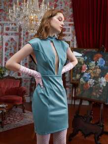 BRYAN PHANDANOUVONG Váy da PU khoét lưng có khóa kéo thiết kế - Màu xanh Cadet - Xem 5