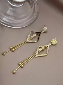 Rhinestone Geo Decor Drop Earrings - Yellow Gold - View 3