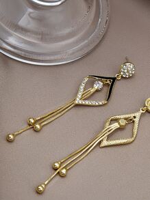 Rhinestone Geo Decor Drop Earrings - Yellow Gold - View 4