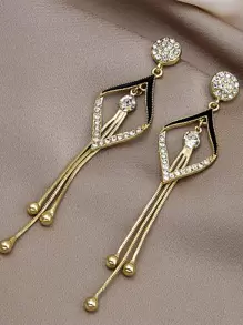 Rhinestone Geo Decor Drop Earrings - Yellow Gold - View 5