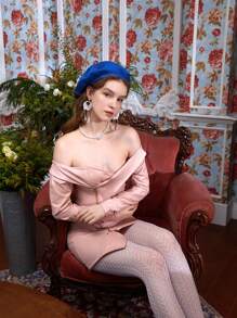 BRYAN PHANDANOUVONG 一字肩拉鏈開襟不對稱下擺PU皮革緊身連衣裙 - 淺粉色 - 查看 4