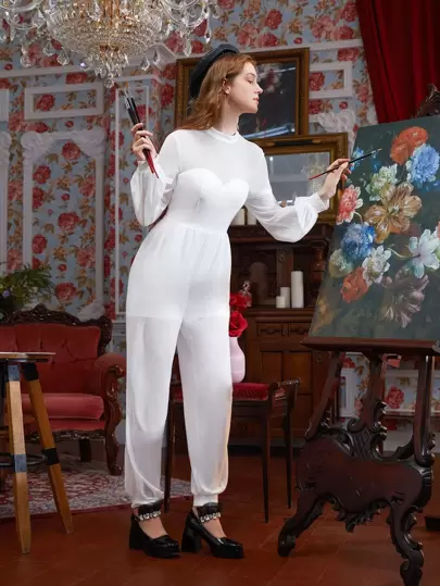 BRYAN PHANDANOUVONG Stand Neck Lantern Sleeve Jumpsuit