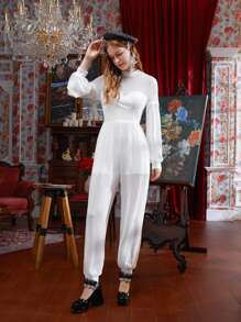 BRYAN PHANDANOUVONG Stand Neck Lantern Sleeve Jumpsuit - White - View 3