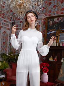 BRYAN PHANDANOUVONG Stand Neck Lantern Sleeve Jumpsuit - White - View 4