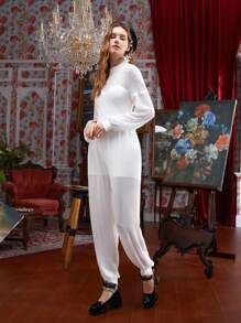 BRYAN PHANDANOUVONG Stand Neck Lantern Sleeve Jumpsuit - White - View 5