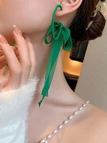 Bông tai trang trí ruy băng - màu xanh lá - Xem 3