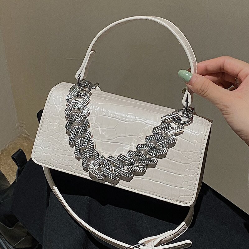 

Croc Embossed Satchel Bag, White