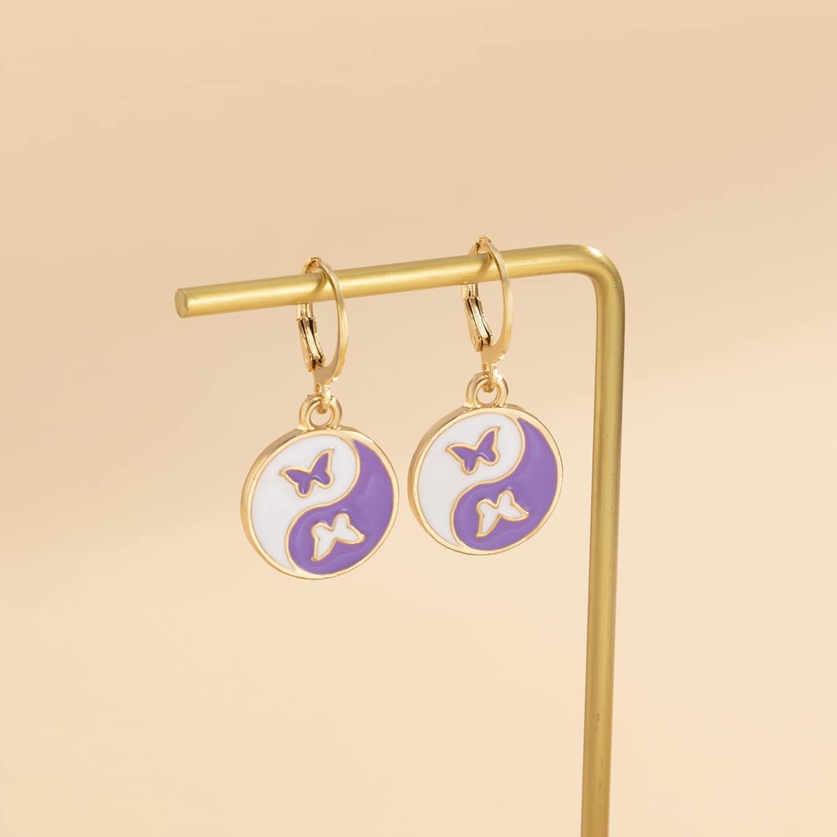 

Yin & Yang Drop Earrings, Purple