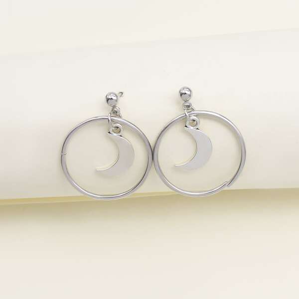 

Moon & Circle Drop Earrings, Silver