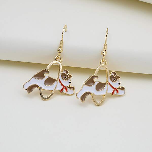 

Dog Drop Earrings, Gold