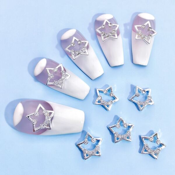

10pcs Star Shaped Nail Art Decoration, Silver
