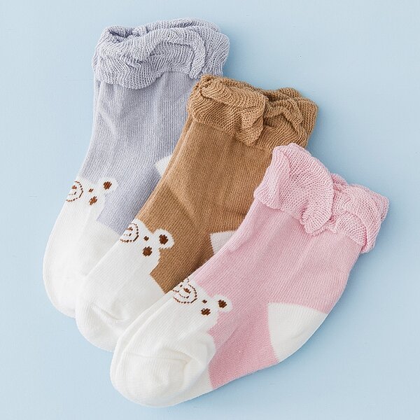 

3pairs Toddler Kids Cartoon Bear Print Socks, Multicolor
