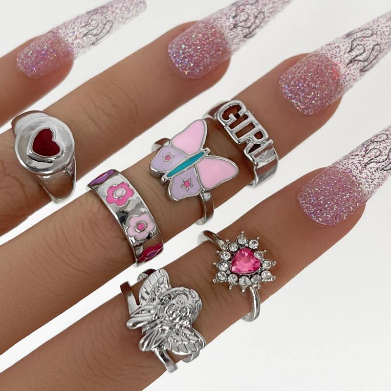 

6pcs Butterfly Decor Ring, Multicolor