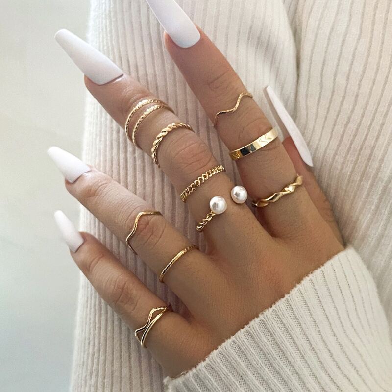 

10pcs Faux Pearl Decor Ring, Gold