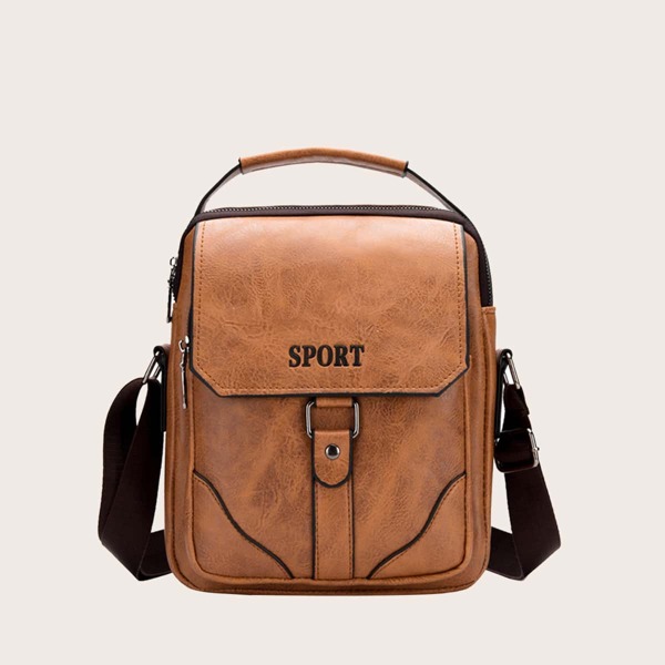 

Men Letter Graphic Crossbody Bag, Khaki