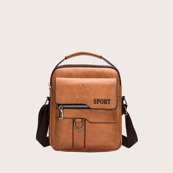 

Men Letter Graphic Crossbody Bag, Khaki