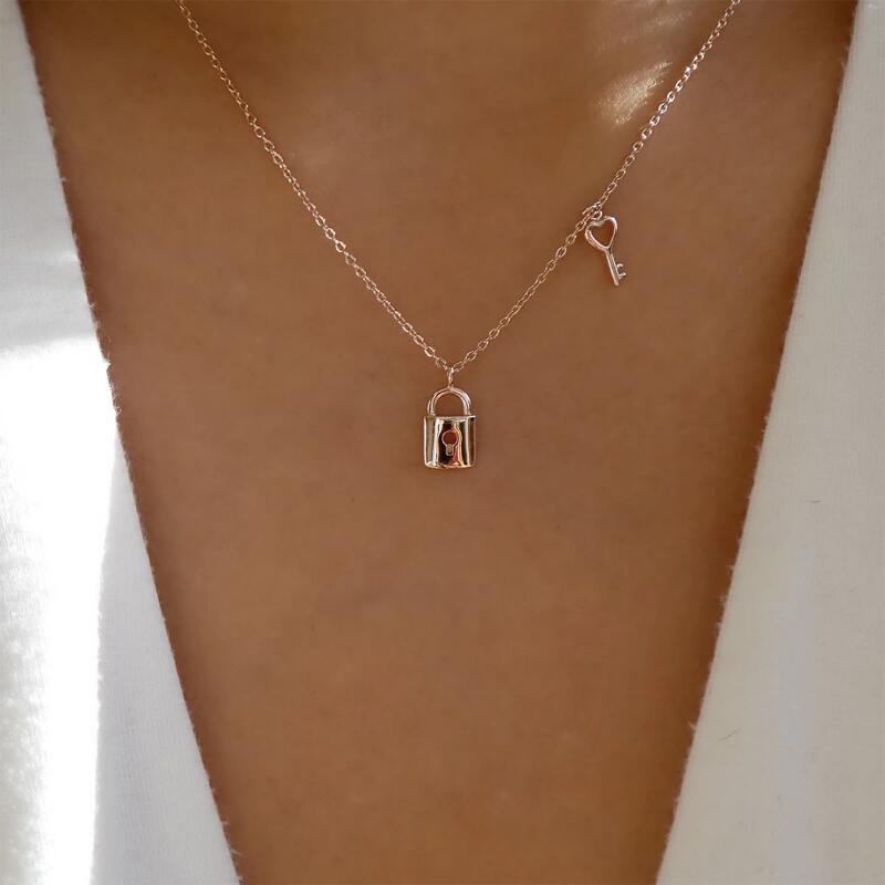 

Lock & Key Decor Chain Necklace, Gold