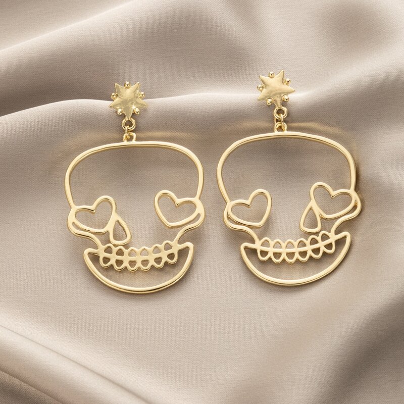 

Skull Drop Earrings, Gold