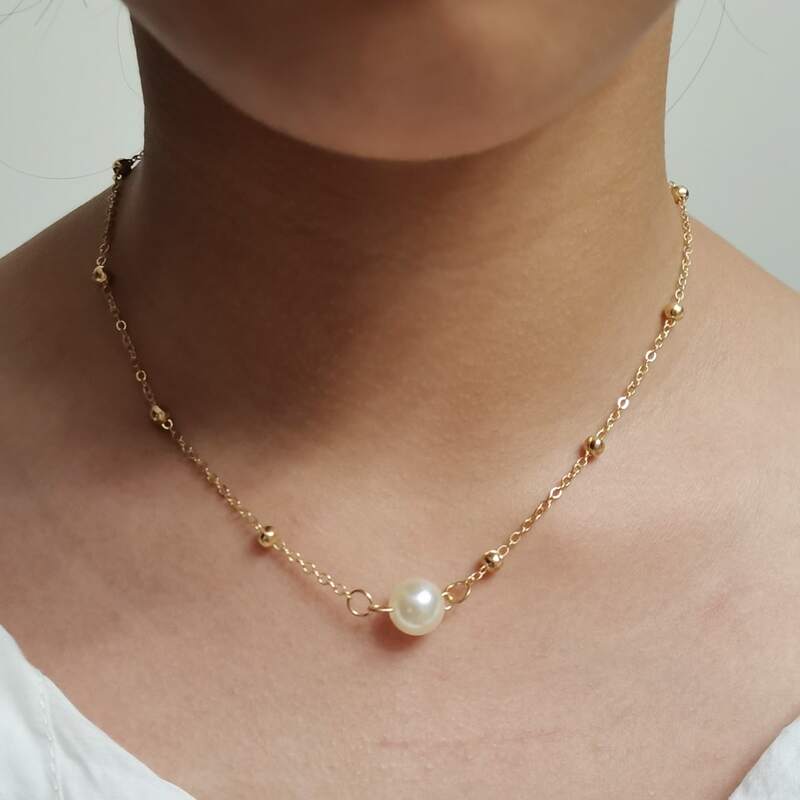 

Faux Pearl Decor Chain Necklace, Gold
