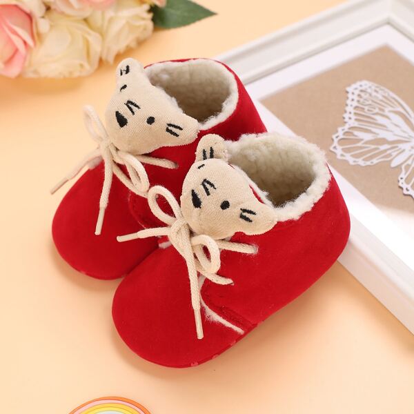 

Baby Cartoon Decor Lace Up Front Boots, Red
