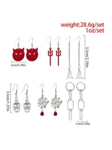 6pairs Men Ghost Drop Earrings - Multicolor - View 3