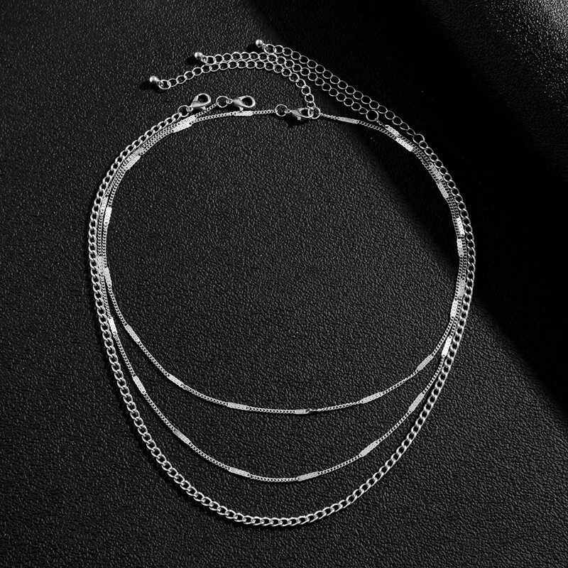 

Guys 3pcs Minimalist Chain Necklace, Silver