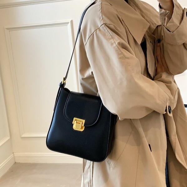 

Minimalist Flap Baguette Bag, Black