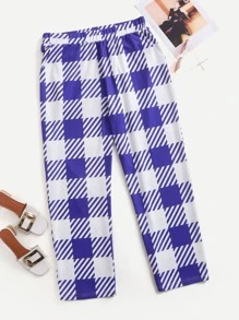Pantalones rectos de cuadros - Azul y blanco - Ver 1