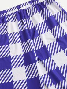 Pantalones rectos de cuadros - Azul y blanco - Ver 3