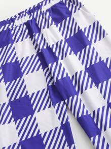 Pantalones rectos de cuadros - Azul y blanco - Ver 4