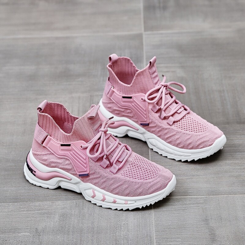 

Lace Up Decor Knit Sneakers, Pink