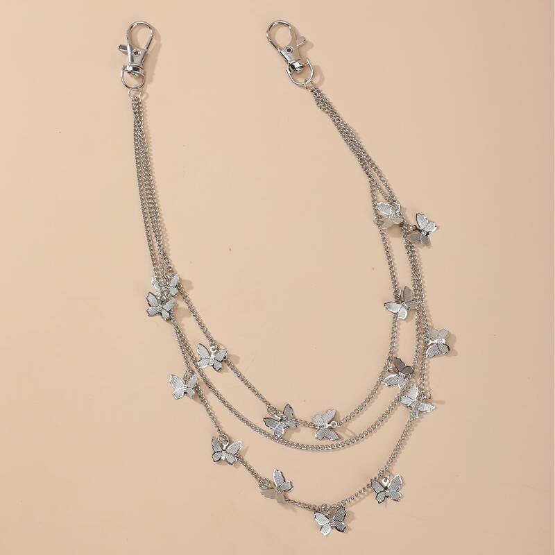 

Butterfly Decor Layered Pant Chain, Silver