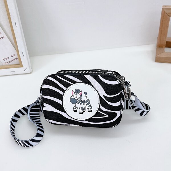 

Girls Zebra Print Crossbody Bag, Black and white
