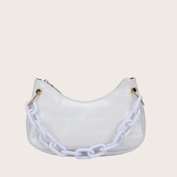 

Girls Croc Embossed Chain Shoulder Bag, White