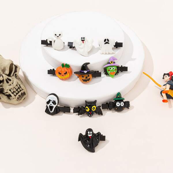

10pcs Halloween Ghost Decor Hair Clip, Multicolor