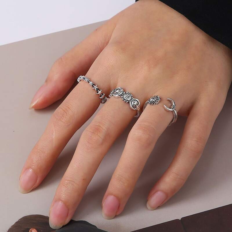 

3pcs Sun Design Ring, Silver