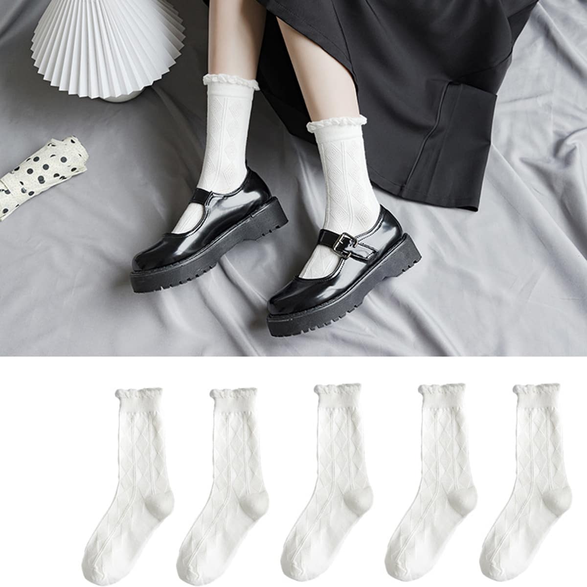 

1pair Plain Crew Socks, White