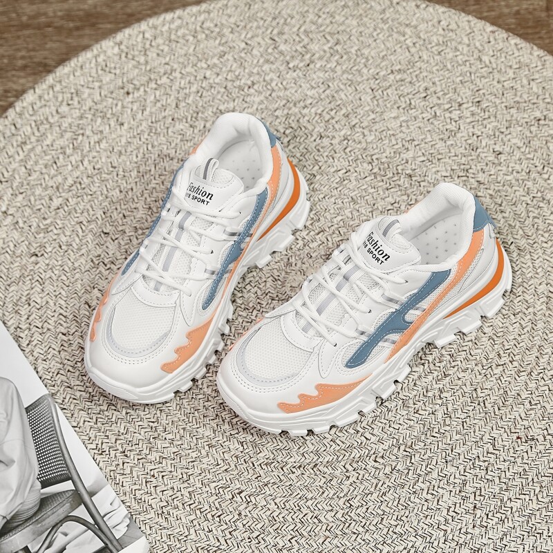 

Colorblock Lace Up Front Chunky Sneakers, White