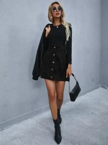 Váy nữ Túi Nút phía trước màu trơn Giải trí - màu đen - Xem 5