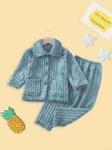 Boys Solid Flannel PJ Set - Cadet Blue - View 1