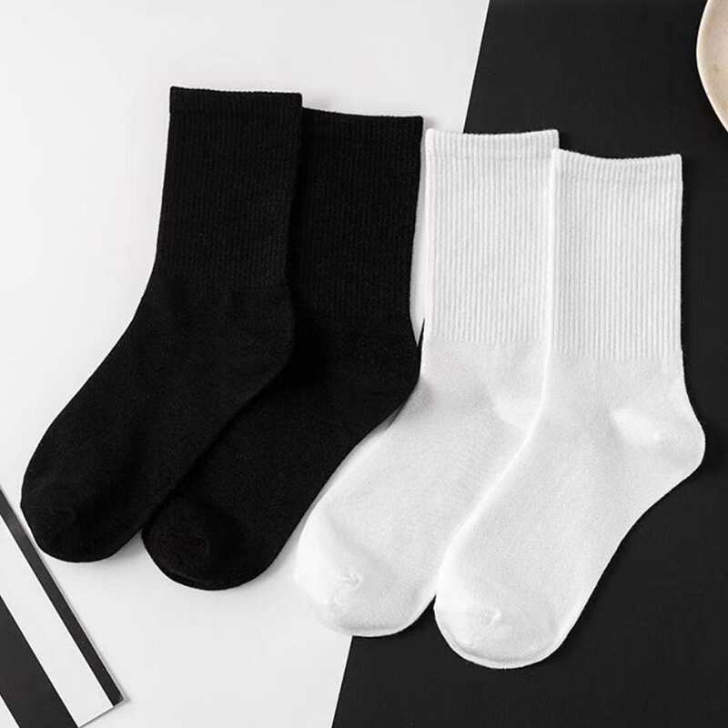 

2pairs Simple Crew Socks, Black and white