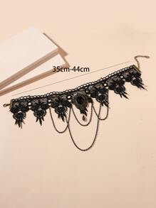 Dây chuyền trang trí ren choker - màu đen - Xem 2