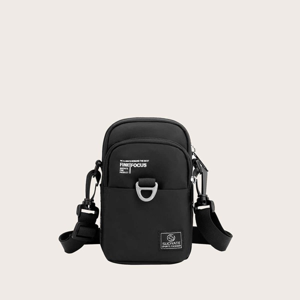 

Men Letter Graphic Square Bag, Black