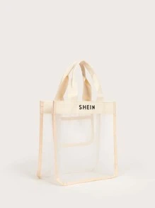SHEIN Letter Graphic Mesh Tote Bag - Beige - View 4