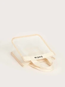 SHEIN Letter Graphic Mesh Tote Bag - Beige - View 5