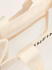 SHEIN Letter Graphic Mesh Tote Bag - Beige - View 6